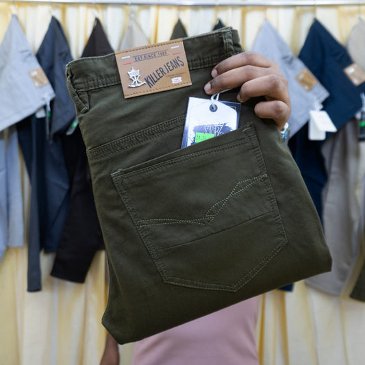 " অলিভ কালার" জিন্স কাটিং গেবাডিন প্যান্ট Killer Brand™ (032)