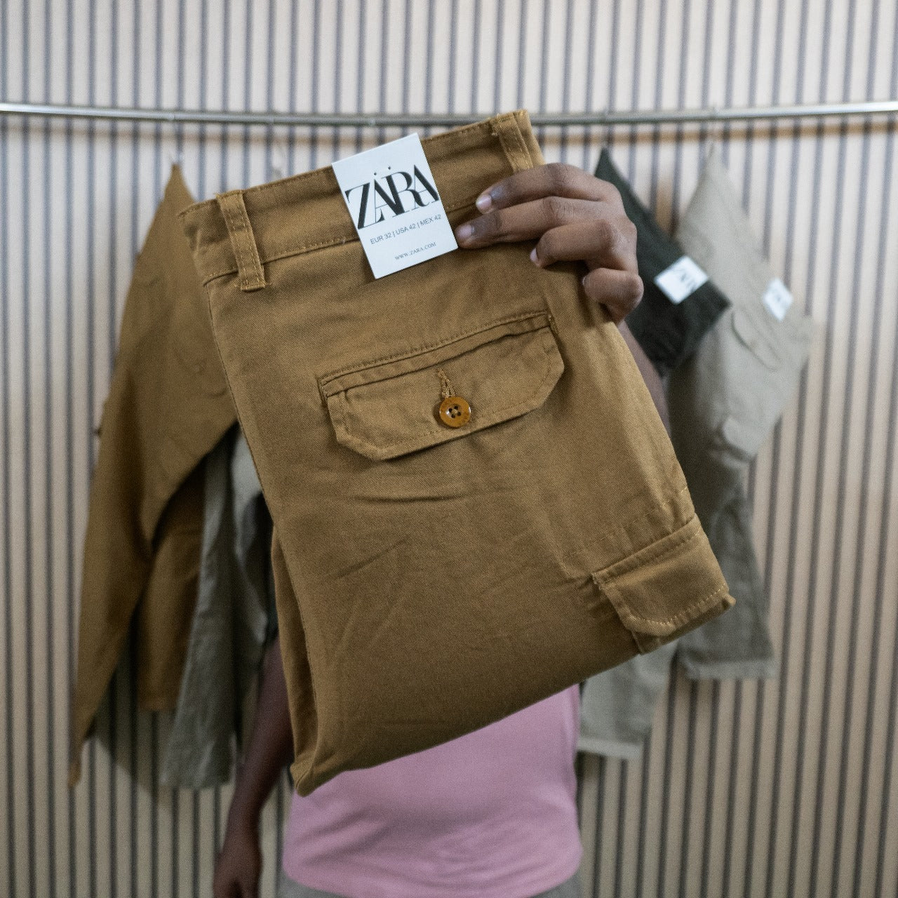 "খাকি কালার" ZARA brand কার্গো-মোবাইল প্যান্ট