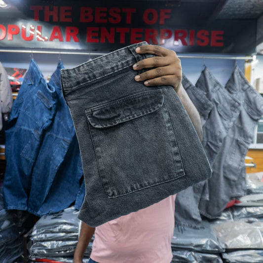 "এস কালার" লুজ ফিটিং ডেনিম সিক্স পকেট কার্গো প্যান্ট