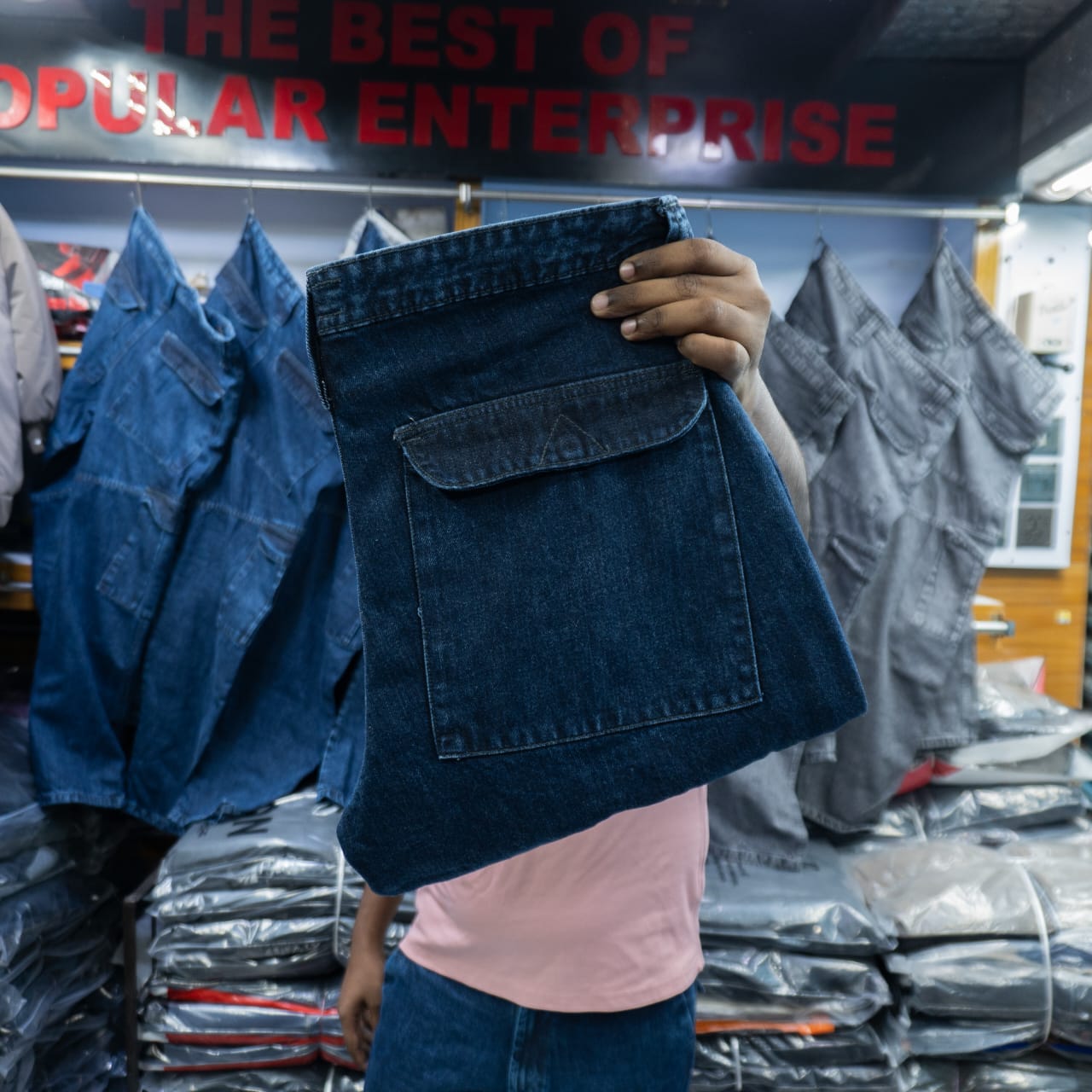 "বুলু কালার" লুজ ফিটিং ডেনিম সিক্স পকেট কার্গো প্যান্ট