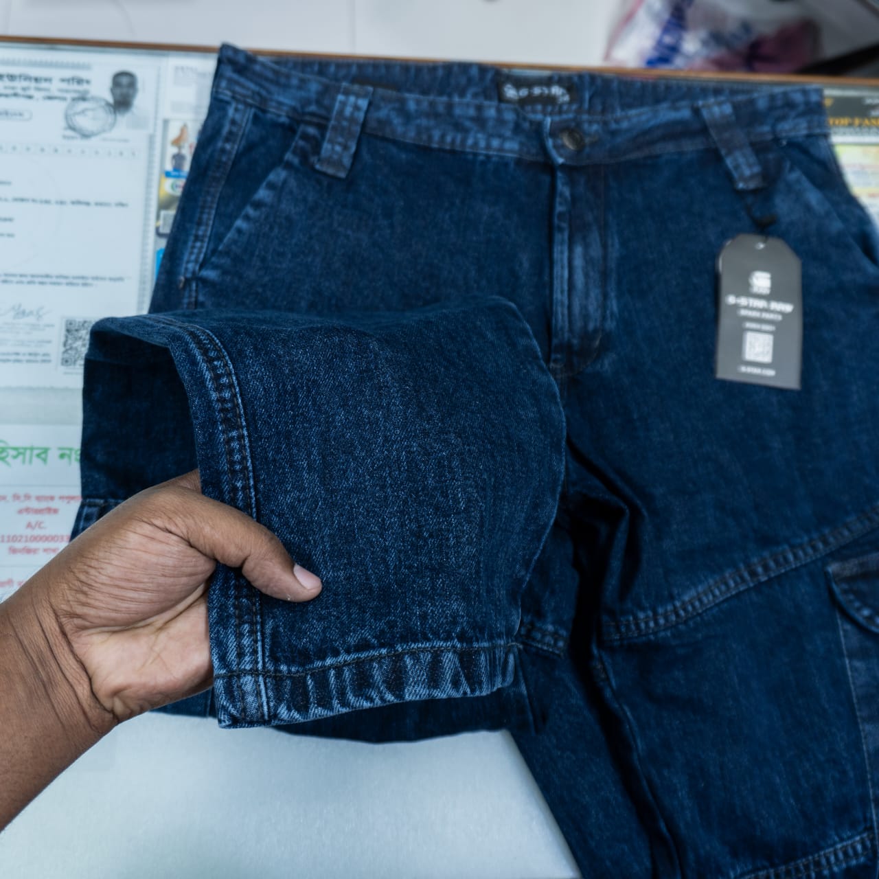 "বুলু কালার" লুজ ফিটিং ডেনিম সিক্স পকেট কার্গো প্যান্ট