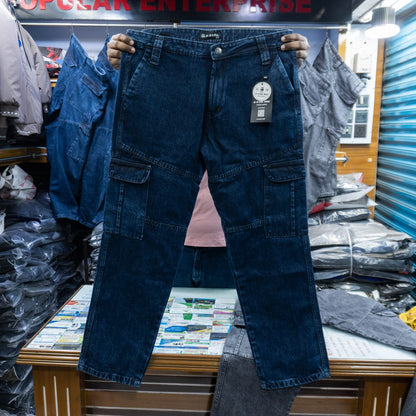 "বুলু কালার" লুজ ফিটিং ডেনিম সিক্স পকেট কার্গো প্যান্ট